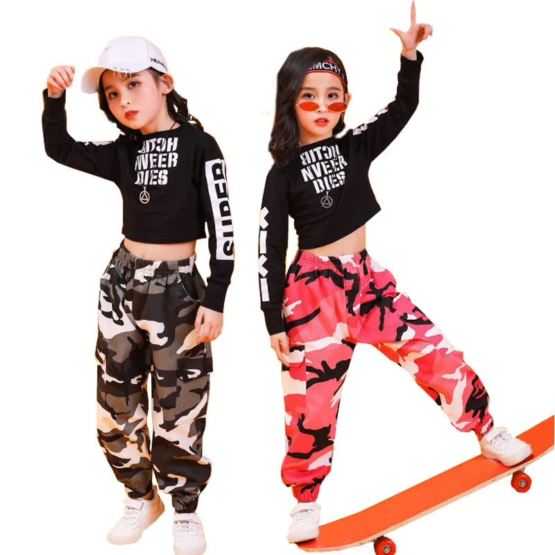 2PCS Set Youth Girls Street Style Casual Jazz Dancing Clothing Sets Teens Camouflage Hip-hop Performance Teenagers Dance Suit | Детская