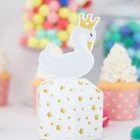 Коробка с лебедем для украшения дня рождения, блестящие топперы лебедь, блестящие украшения для дня рождения, бумажный Топпер на торт