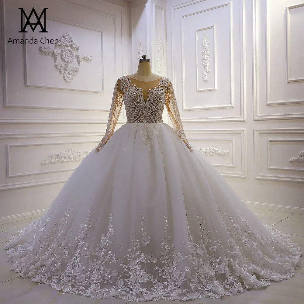 Vestido de noche кружевное свадебное платье с аппликацией бисером и длинным