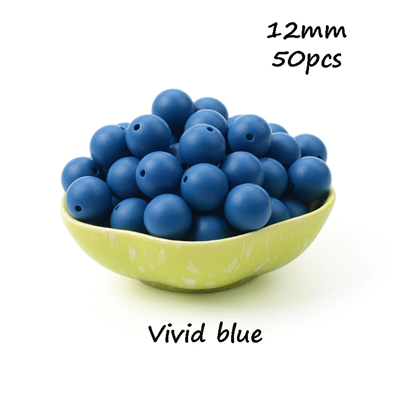 Vivid blue LOFCA, 12 мм, 50 шт./лот, бусины из пищевого силикона, Прорезыватель для зубов, круглые бусины, Детская жевательная для прорезывания зубов, Силиконовые Прорезыватели для самостоятельного изготовления - Цвет: Vivid blue