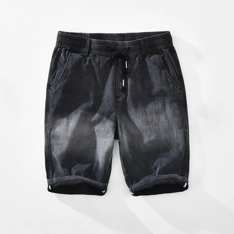 

611 Men Denim Shorts Summer Korea Style Casual All-Match Trendy Streetwear Bleached Vintage Drawstring Elastic Waist Clothing