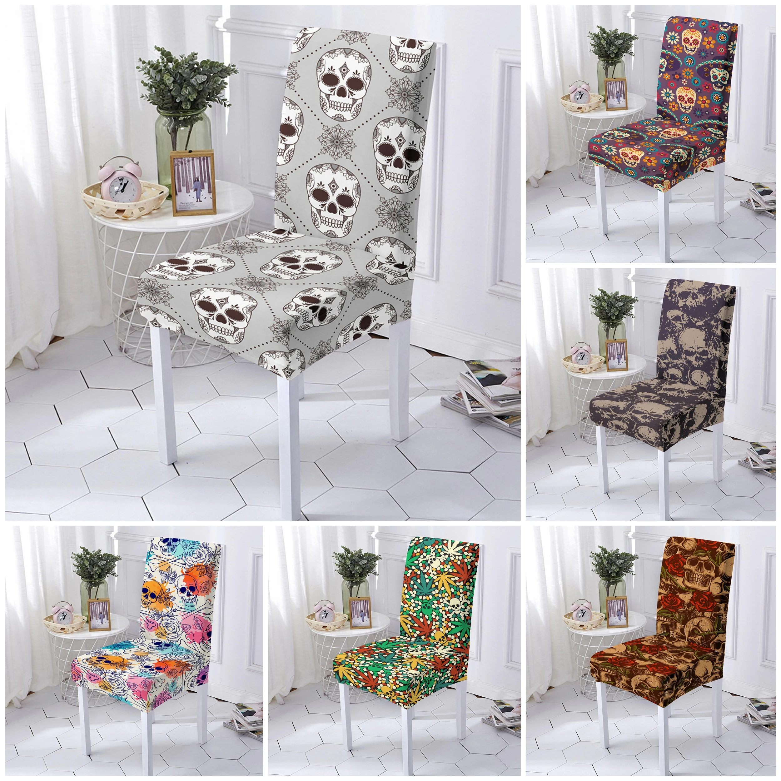 С рисунком черепа эластичные чехлы на кресла спандекс чехол для стрейч