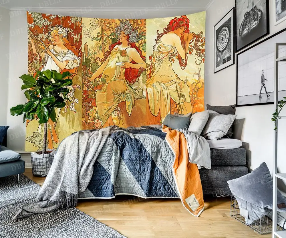Simsant Cartoon Mermaid Tapestry Abstract Medieval Women Wall Hanging Backdrop for Apartment Bedroom Decor GT2TDBZY1520 | Дом и сад