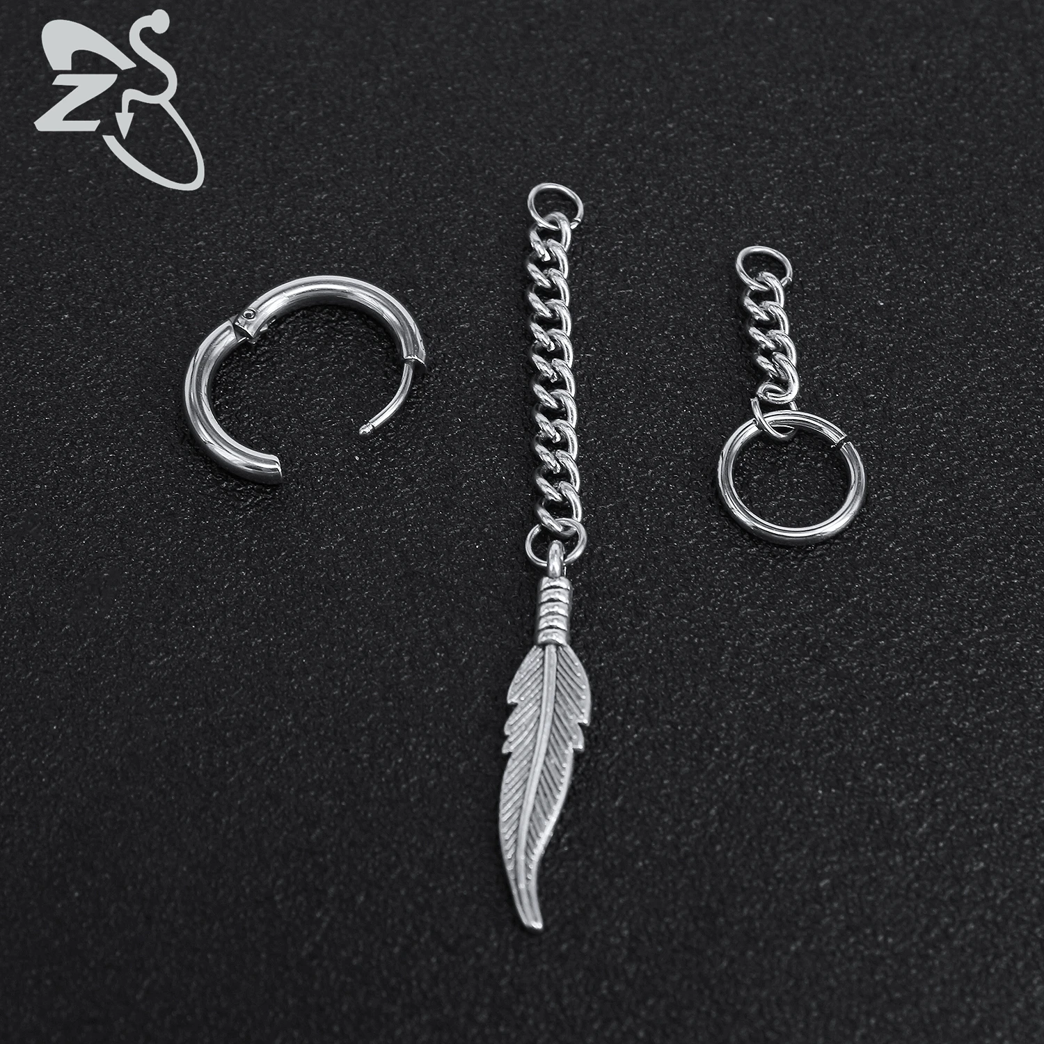 Серьги кольца ZS из нержавеющей стали с крестом и перьями мужские круглые висячие