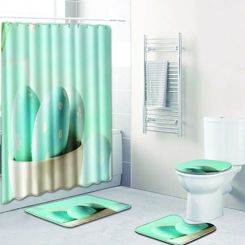 

Zeegle Bath Curtain Set 4PCS Toilet Mat Set Waterproof Shower Curtain Pedestal Rug Microfiber Bathroom Soft Foot Carpet Doormat