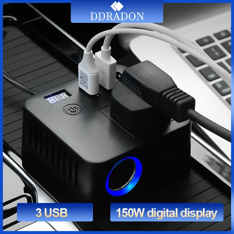 150W Digital Converter Adapter 24V to 220V Car Power Inverter Auto Charger Modified Sine Wave Universal Socket 3 USB