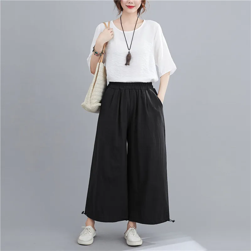 

YourSeason 2021 New Casual Ladies Simple Loose Pants Autumn Spring Elastic Waist Pockets Women Wide Leg Long Trouser