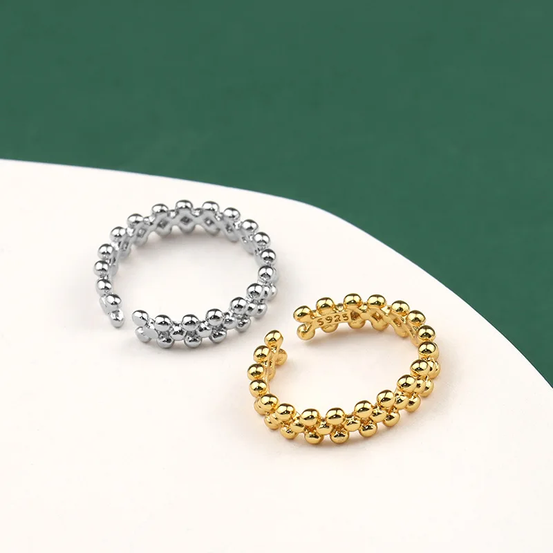 Korean Rings for Women Cute Dot 925 Sterling Silver Rings Fake Multilayer Beads Gold Rings Party Birthday Engagement Jewelry images - 6