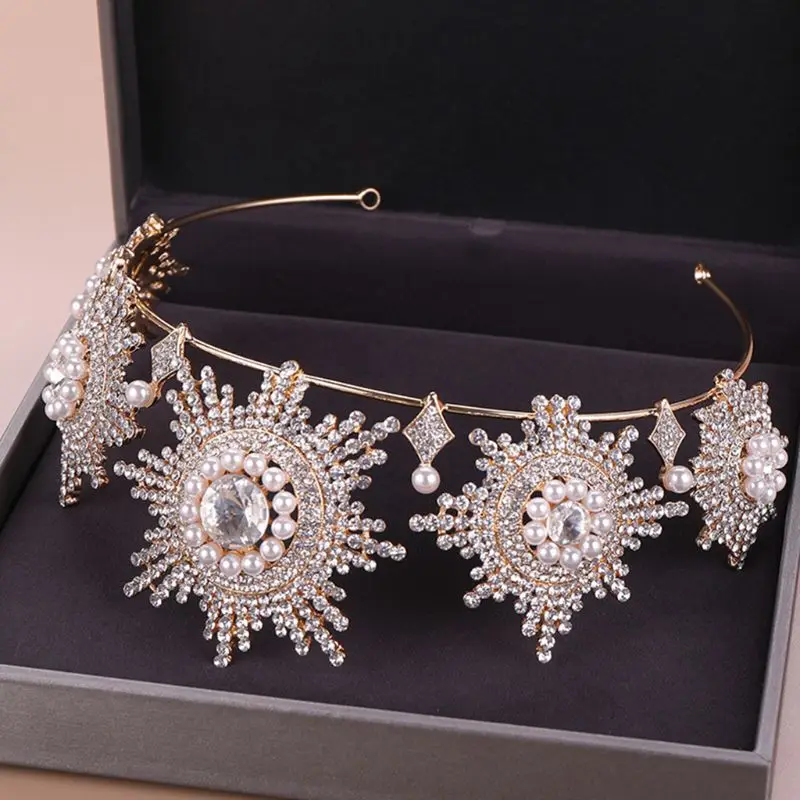 

Bridal Imitation Pearl Rhinestone Inlaid Crowns Headband Charm Lady Crown Tiara Wedding Jewelry E56A