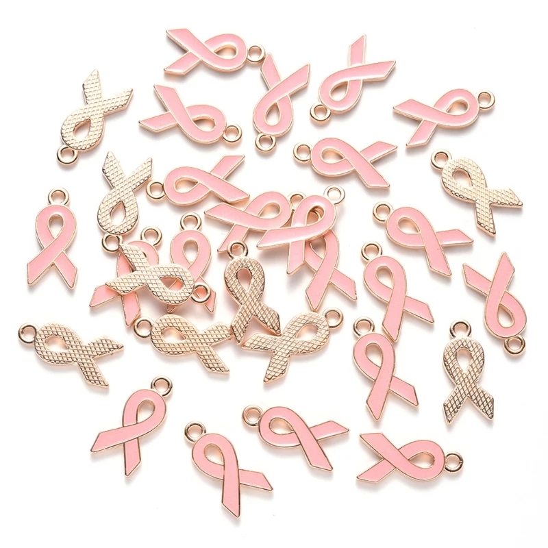 30 Pieces Pink Purple Red Ribbon Pendants Charms Breast Cancer Awareness Charms for Jewelry Making DIY Accessories images - 6
