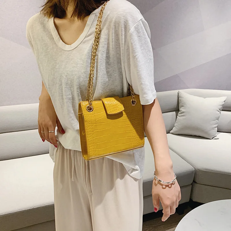 Женская Новинка 2019 Корейская текстура сумка-мессенджер с каменной цепочкой