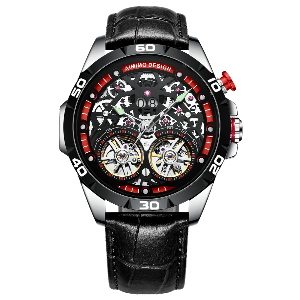 AIMIMO DESIGN Men's Watch Double tourbillon Automatic Hollow out Machine Watches Men Luminous Waterproof 30M Clock Relogio | Наручные