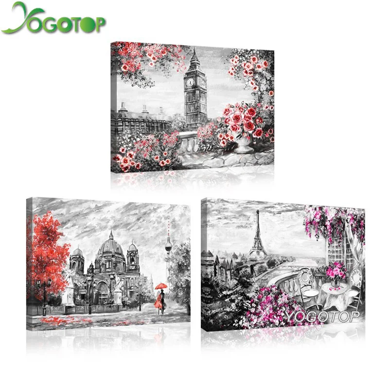 Полноразмерная Алмазная мозаика 5D DIY красная фотокартина романтическая улица