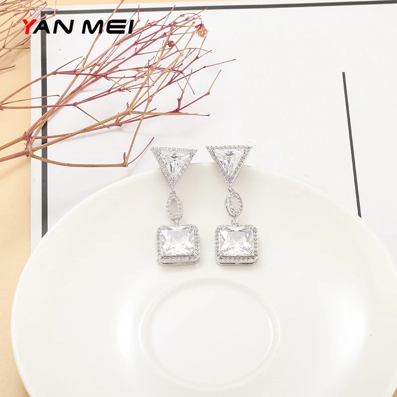 Геометрические серьги YANMEI большие квадратные из циркония простые и изысканные