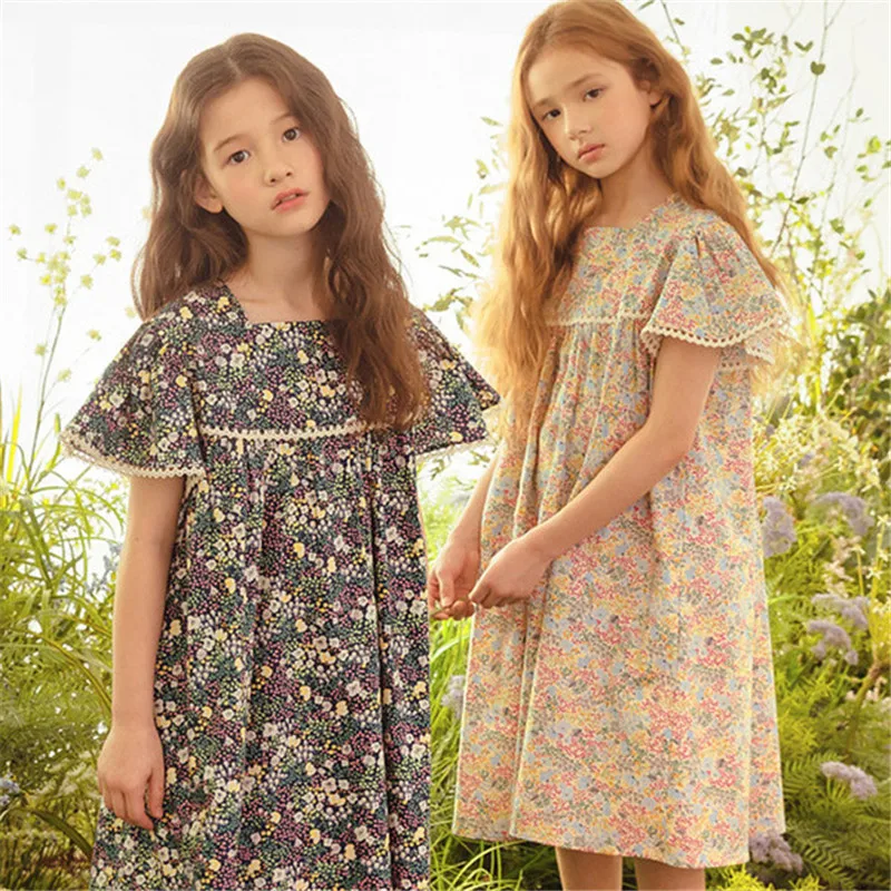 

Children Dresses 100% Cotton Girls Summer Light Dresses 2021 Kids Floral Princess Dress Lace Teen Sister Outfits 12 13 14 Years