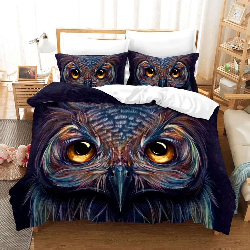 

2021 Fashion 2/3pcs 3d Digital Owls Printing Duvet Cover Sets 1 Duvet Cover + 1/2 Pillowcases Twin Double Full Queen King