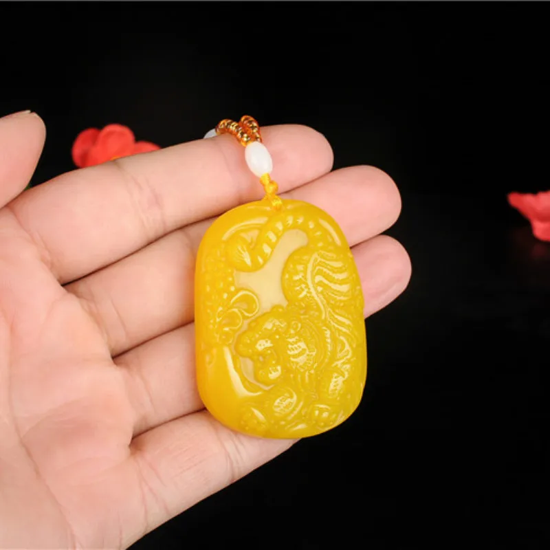 Натуральный желтый китайский нефритовый тигр подвеска бусины ожерелье модные