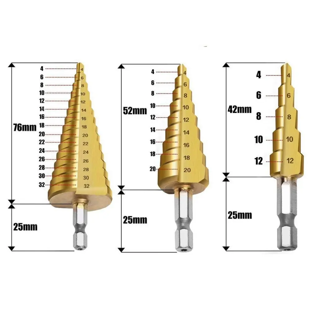 3 шт. набор ступенчатых Сверл из быстрорежущей стали с титановым покрытием |