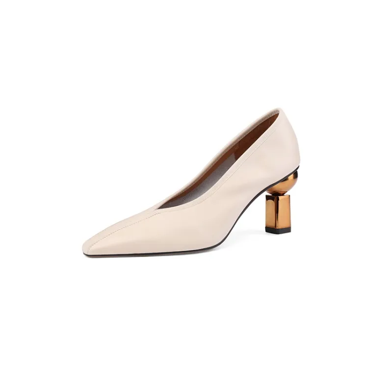 

Soft Leather Shoes For Women High Heel Office Woman Pumps Shoes For Women Dress Shoes New Square Heel Footwear Size 34-42