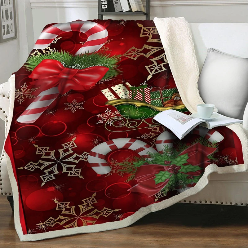 Red Merry Christmas Home Decoration Bedding Quilts Good Quality Blanket Sherpa Blanket Plush Soft Warm Picnic Office Nap Blanket