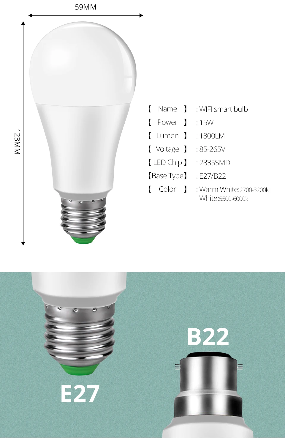 Беспроводной Bluetooth умный светодиодный светильник E27/B22 15 Вт Wifi умный светильник с регулируемой яркостью Домашний Светильник ing Quarto APP светодиодный светильник с дистанционным управлением
