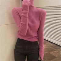 mohair knit bottoming sweaters women autumn winter korean turtleneck solid color slim fit pullover thin jumpers female tops