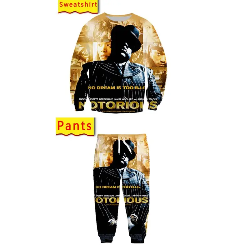 

Biggie Smalls Notorious Big 3d Print Sweatshirts and Pants Mens Two Piece Sets Tracksuit Women Sportswear Trouser Suits Clothing