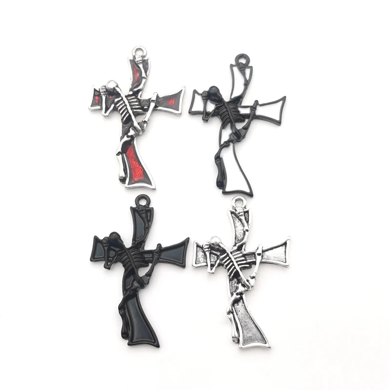 

5pcs 36x23mm Skeleton Cross Silver Dripping Oil Alloy Tibetan Pendants Antique Jewelry Making DIY Handmade Accessories