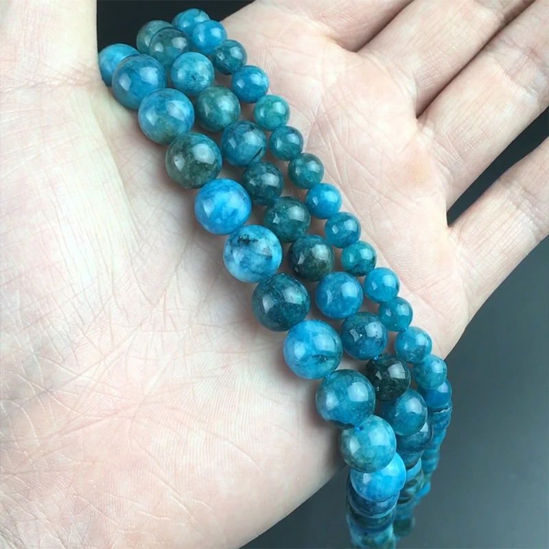 

Natural Blue Ocean Apatite Gem Beads Genuine Round Loose Spacer Beads For Jewelry Making DIY Bracelet Necklace 15'' 6/8/10mm