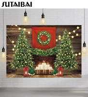 vintage wood wall backdrop winter wreath candle lights christmas tree decorations new year family party photography background