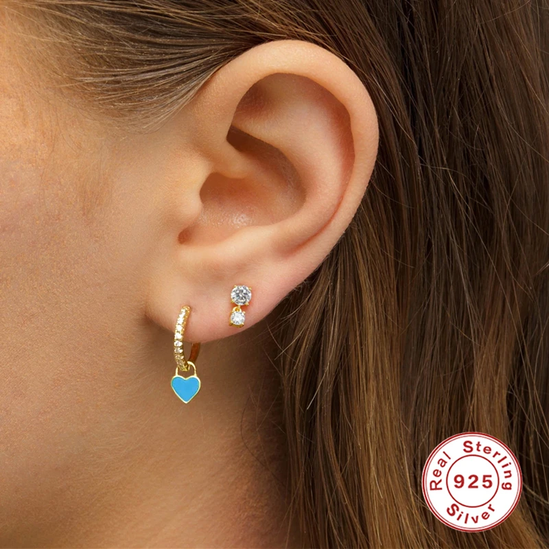 

CANNER Enamel Hoop Earrings 925 Sterling Silver Colorful Drip Oil Love Heart Studs Earring For Women Girl Wedding Gifts Jewelry