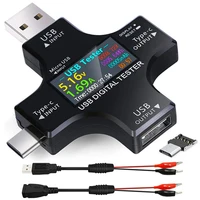 Тестер USB C, 2 в 1, USB-тестер, цветной экран IPS, цифровой мультиметр, напряжение, ток, мощность, сопротивление, температура, с зажимом