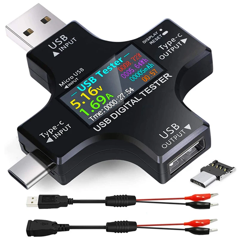 USB C тестер 2 в 1 Тип цветной экран IPS цифровой мультиметр напряжение ток мощность