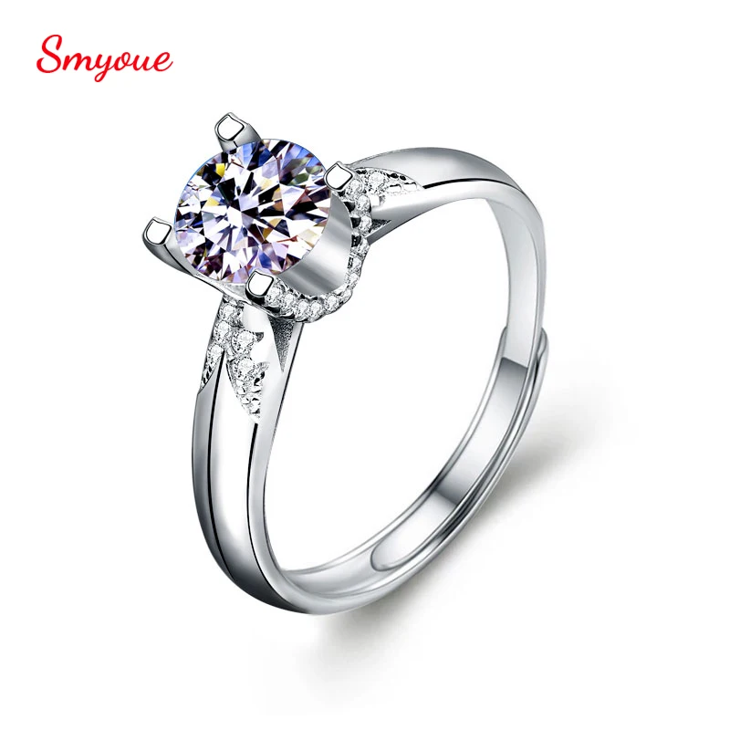 

Smyoue D Color 1 Carat Real Moissanite Rings For Women V-shape Girls 925 Sterling Silver Jewelry 3EX Cut Wedding Diamond Ring