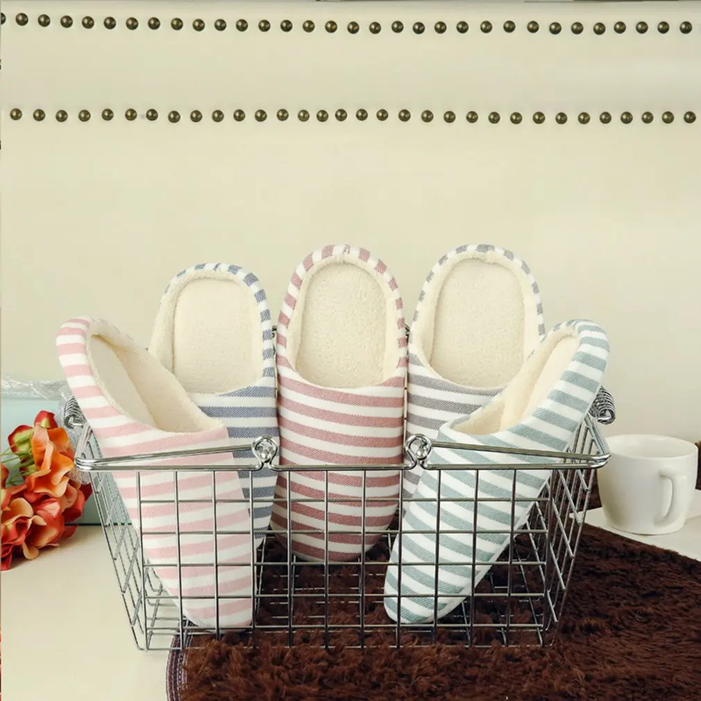 

Women's & Men's Striped Indoor Cotton Slippers Anti-slip Winter House Shoes Soft Bottom Cotton Slippers Home Slippers