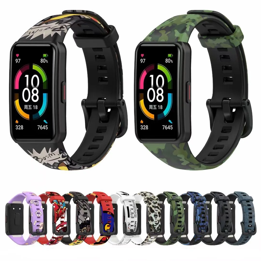 

Color printed pattern silicone strap For Huawei Band 6 Honor Band 6 replacement bracelet accessories for Huawei Band 6 pro band