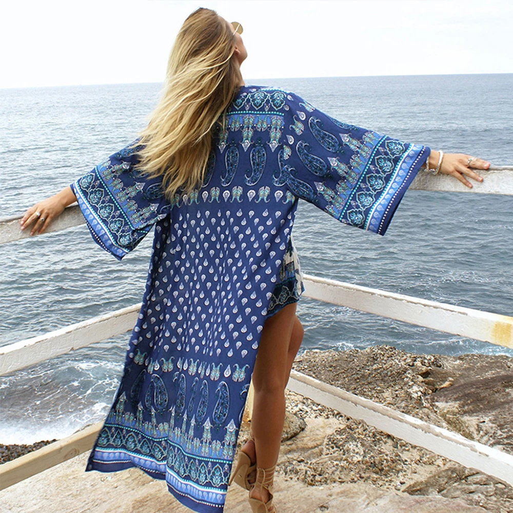 

2020 Vintage Print Beach Cover-ups Large Summer Beach Dress Long Tunic Women Beachwear Swimsuit Cover Up Bikini Wrap Sarongs