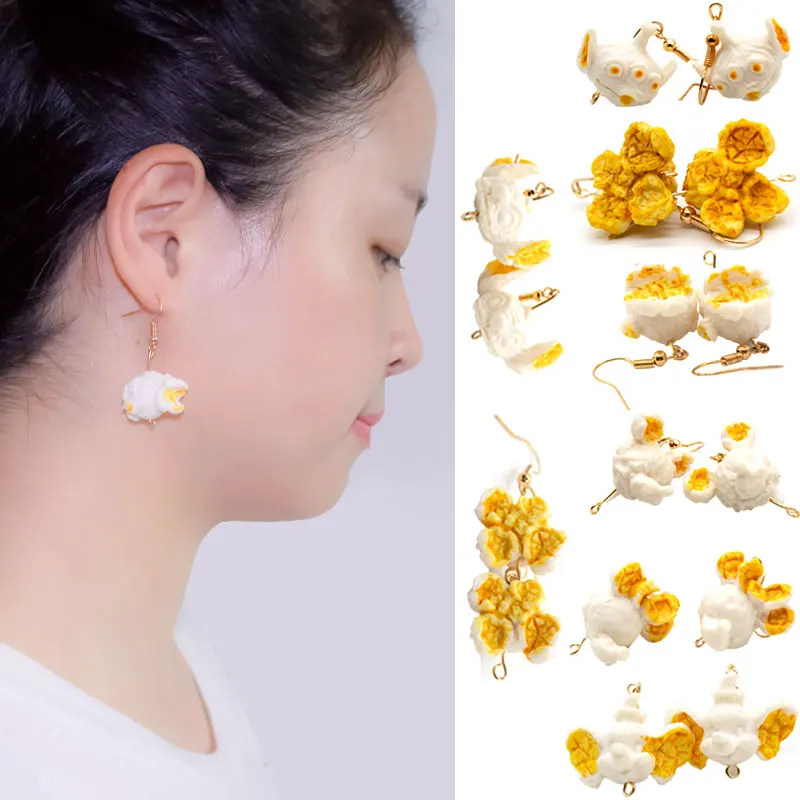 Имитация еды забавные попкорн Висячие серьги для женщин модные орнамент