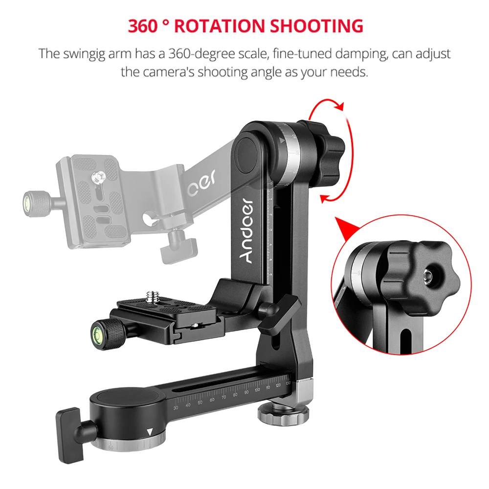 Головка штатива Andoer Gimbal для тяжелых условий панорамная 360 ° 1/4 дюйма и 3/8 Винт