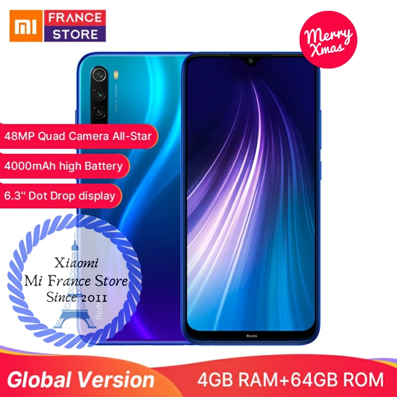 Redmi Note 8 Xiaomi глобальная версия 4 Гб 64 Гб Смартфон 48MP камеры Snapdragon 665 6,3 FHD 4000 мАч 4K видео глаз экран