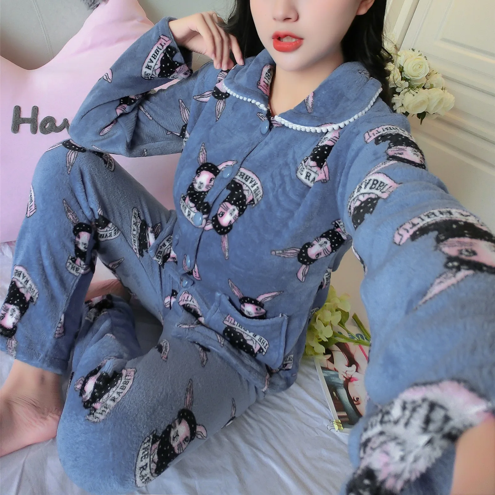 Женские пижамные комплекты коллекция 2019 года сезон осень зима фланелевые теплые