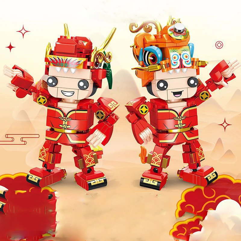 

Chinese Style Dragon and Lion Dance Brickheadz Figures Desktop Ornaments Building Blocks Toys Gifts New Year's Gift