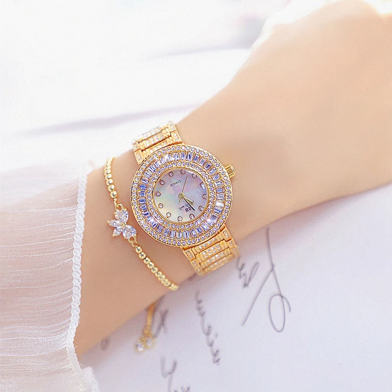 

BS Brand Luxury Diamond Women Watch Quartz Wristwatches Rose Gold Hot Sell Stainless Steel Exquisite Watch Gold Color Clock