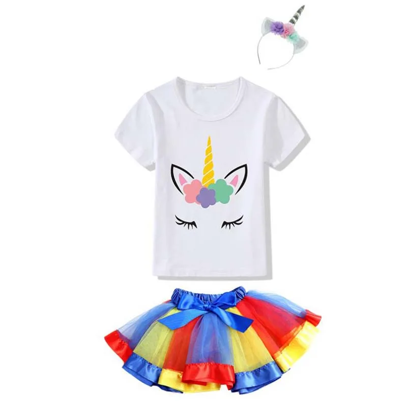 Girls Tulle Skirt Summer Baby Rainbow Tutus With Unicorn Hairband Children Pettiskirt Baby Skirts Tulle Christmas Tutus Ballet