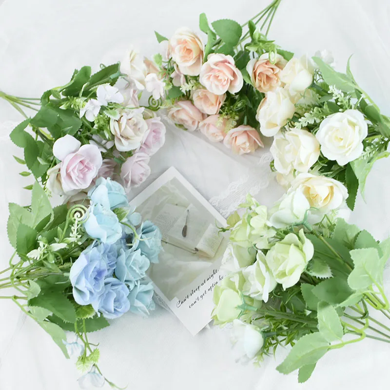 

10Pcs/Bunch Beautiful Artificial Silk Rose Bouquet Fake Flower DIY Wedding Bride Hold-Flower Home Party Garden Decor Photo Props
