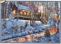 egypt cotton threads counted cross stitch kit winter cabin chalet hut snow deer and river brook creek dim 08976