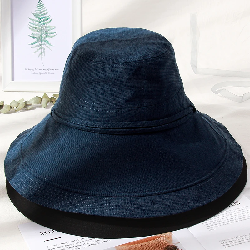 Женская шляпа в рыбацком стиле летняя уличная с большими полями черная Корейская