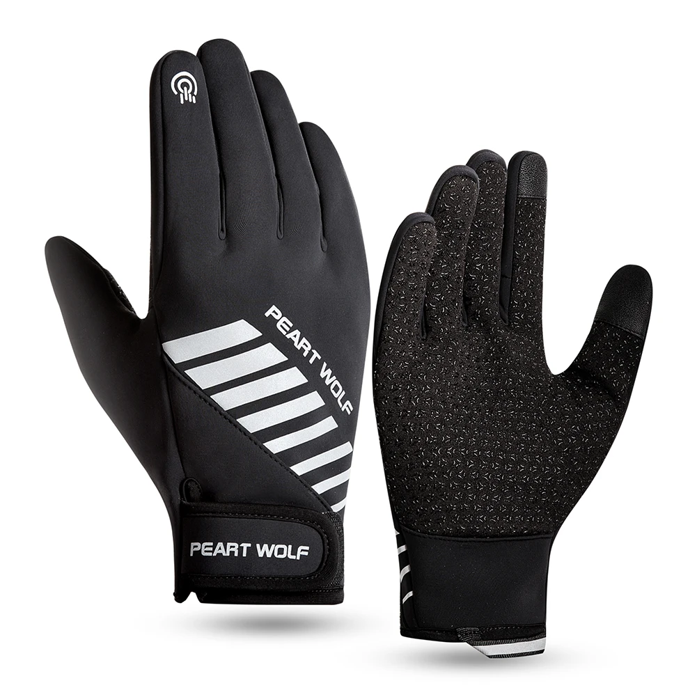 

Winter Cycling Gloves 3-Layer Windproof Waterproof Thermal Fleece Lining Touch Screen Reflective Glove Full Finger Outdoor Sport