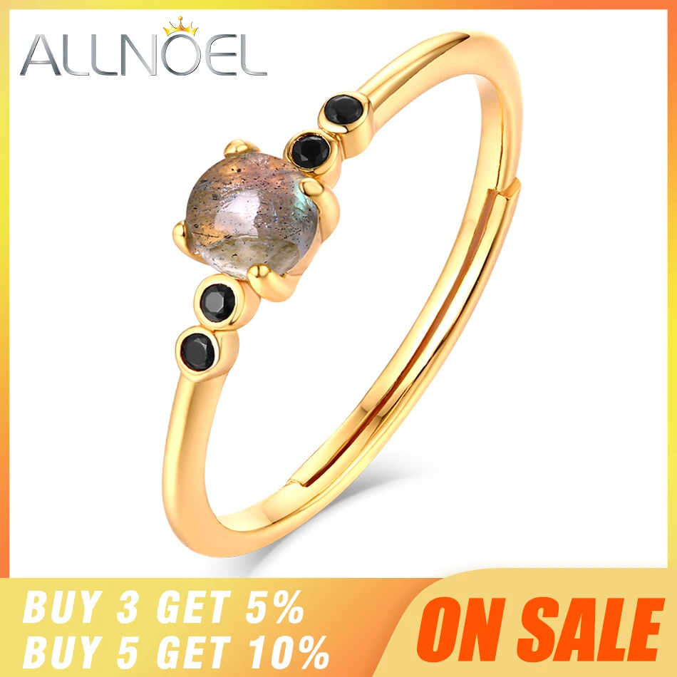 ALLNOEL, 925 пробы, серебряные, стекируемые кольца для женщин, лабрадорит, драгоценный камень, золото, Роскошные, изысканные, ювелирные изделия для свадьбы, Хэллоуина