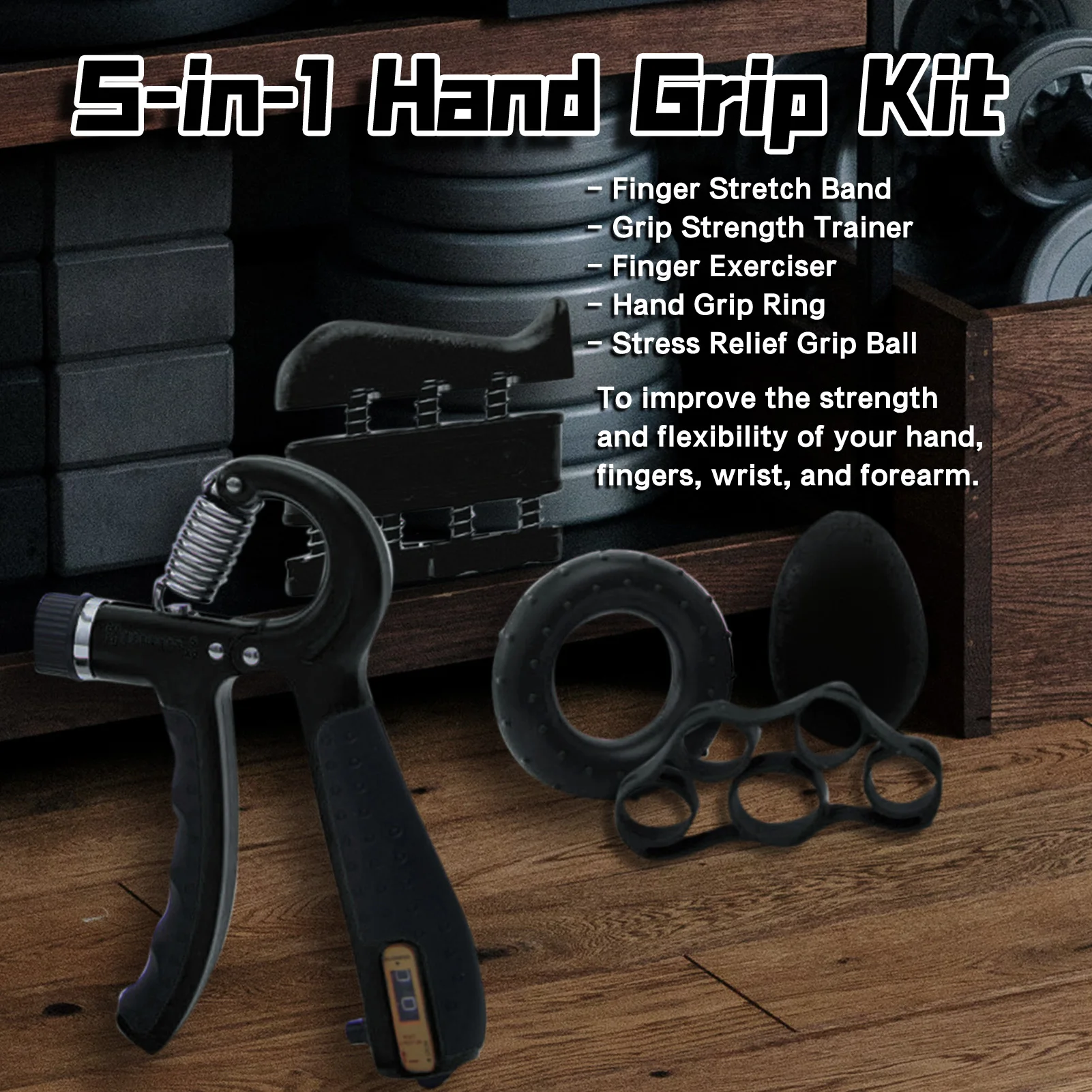 

Hand Grip Kit 5-in-1 Strength Trainer Adjustable Resistance Finger Exerciser Stretcher Band Grip Rings Ball Fitness Equipment